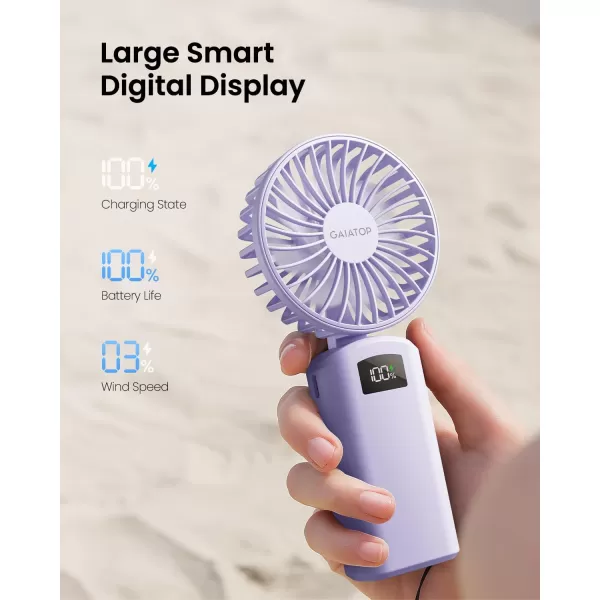 Gaiatop Portable Handheld Fan 180 Foldable Desk Fan 3 Speed Personal Mini Hand Fan 2000mAh Powerful Rechargeable Small Fan with Digital Display USB Personal Fan for Office Outdoor MakeupPinkPurple