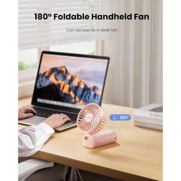 Gaiatop Portable Handheld Fan 180 Foldable Desk Fan 3 Speed Personal Mini Hand Fan 2000mAh Powerful Rechargeable Small Fan with Digital Display USB Personal Fan for Office Outdoor MakeupPinkPink