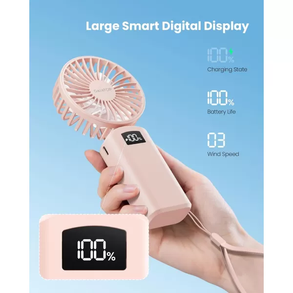 Gaiatop Portable Handheld Fan 180 Foldable Desk Fan 3 Speed Personal Mini Hand Fan 2000mAh Powerful Rechargeable Small Fan with Digital Display USB Personal Fan for Office Outdoor MakeupPinkPink