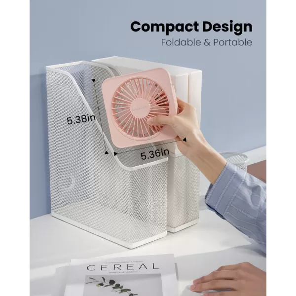 Gaiatop USB Desk Fan 5 Inch Personal Fan Small Portable Table Fan with 180 Tilt Folding and 3 Speeds Strong Wind Ultra Quiet Personal Cooling Fan For Office Home Bedroom Desktop TravelPink