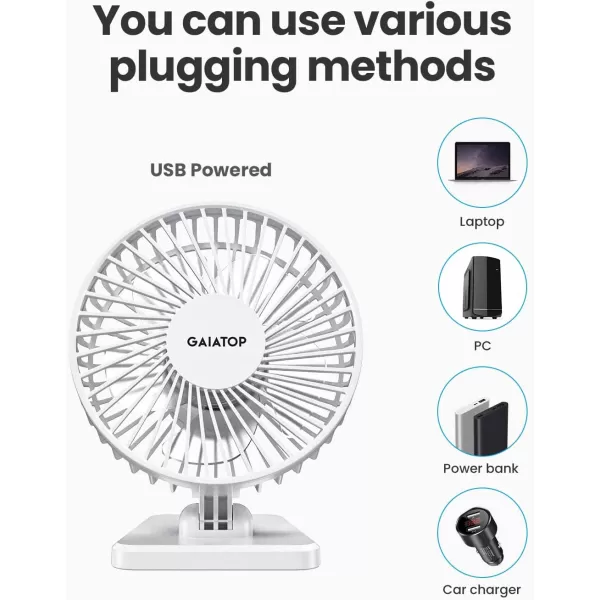 Gaiatop USB Desk Fan Small But Powerful Portable Quiet 3 Speeds Wind Desktop Personal Fan Adjustment Mini Fan Table Fan for Better Cooling Home Office Car Indoor OutdoorPinkPure White