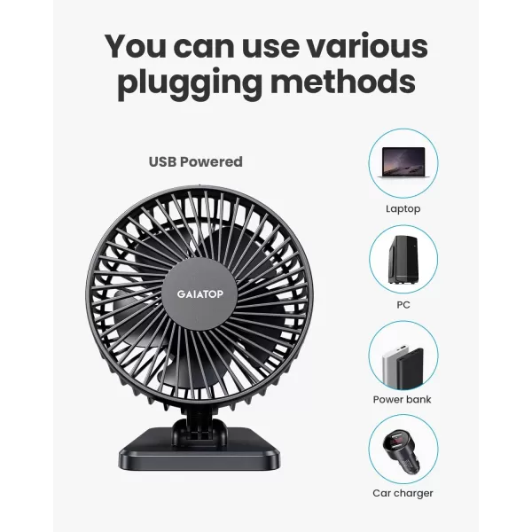 Gaiatop USB Desk Fan Small But Powerful Portable Quiet 3 Speeds Wind Desktop Personal Fan Adjustment Mini Fan Table Fan for Better Cooling Home Office Car Indoor OutdoorPinkBlack