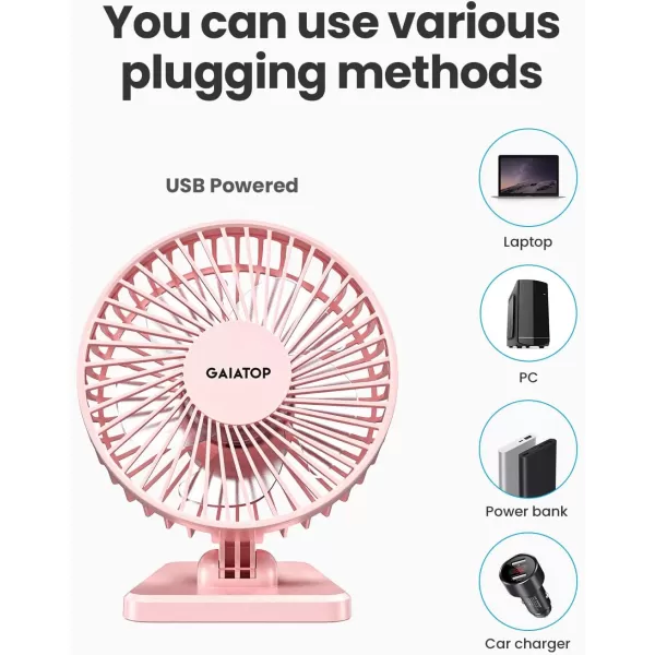 Gaiatop USB Desk Fan Small But Powerful Portable Quiet 3 Speeds Wind Desktop Personal Fan Adjustment Mini Fan Table Fan for Better Cooling Home Office Car Indoor OutdoorPinkPink