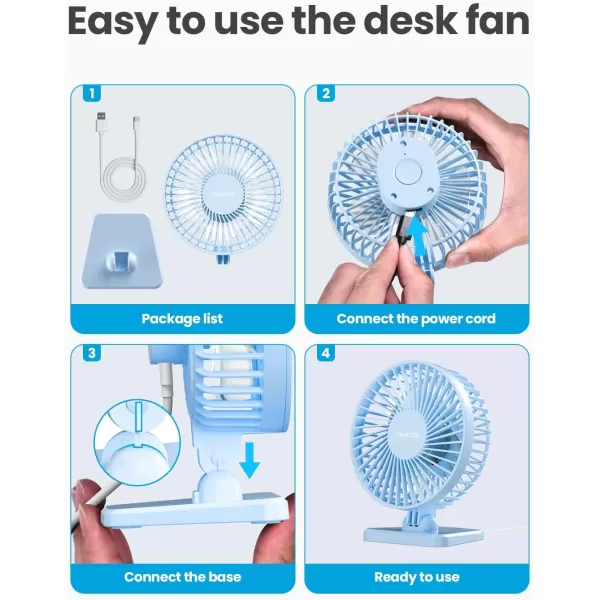 Gaiatop USB Desk Fan Small But Powerful Portable Quiet 3 Speeds Wind Desktop Personal Fan Adjustment Mini Fan Table Fan for Better Cooling Home Office Car Indoor OutdoorPinkLight blue