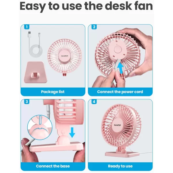 Gaiatop USB Desk Fan Small But Powerful Portable Quiet 3 Speeds Wind Desktop Personal Fan Adjustment Mini Fan Table Fan for Better Cooling Home Office Car Indoor OutdoorPinkPink