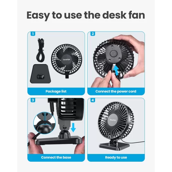 Gaiatop USB Desk Fan Small But Powerful Portable Quiet 3 Speeds Wind Desktop Personal Fan Adjustment Mini Fan Table Fan for Better Cooling Home Office Car Indoor OutdoorPinkBlack