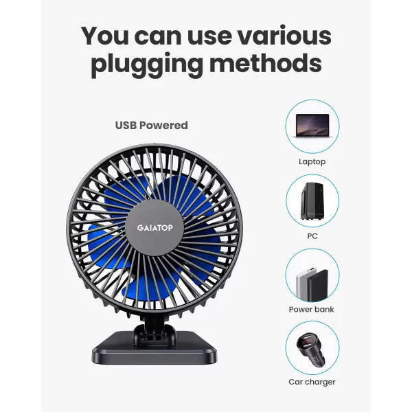 Gaiatop USB Desk Fan Small But Powerful Portable Quiet 3 Speeds Wind Desktop Personal Fan Adjustment Mini Fan Table Fan for Better Cooling Home Office Car Indoor OutdoorPinkBlue