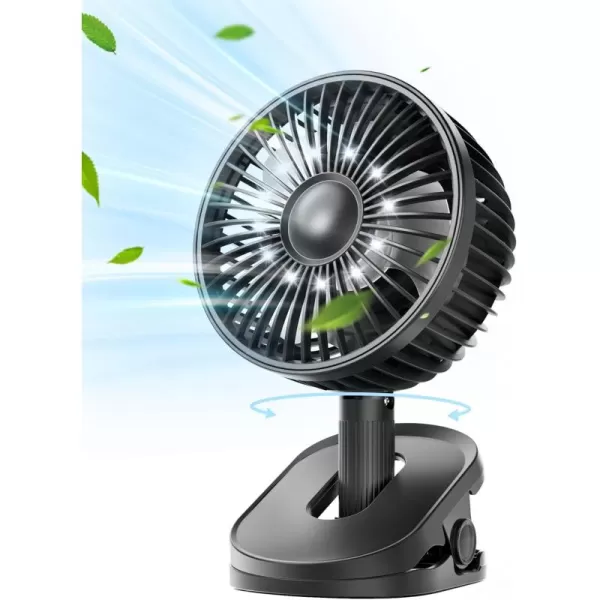 Gaiatop Clip on Fan Battery Operated 4000mAh Auto Oscillating Portable USB Fan with Light ampamp Hook 4 Speed Personal Mini Desk Fan Rechargeable Table Fan for Home Office Stroller BlackBlack