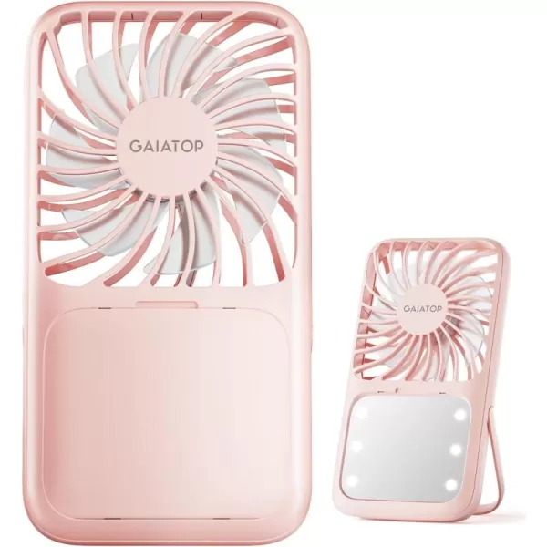 Gaiatop Handheld Mini Fan 3 Speed Portable Lash Fan Makeup Mirror with LED Light 2000mAh USB Rechargeable Personal Desk Fan with Stand Small Hand Fan for Outdoor Travel Gifts for Women Girls PinkPink