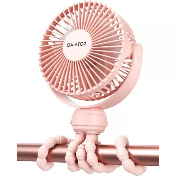 Gaiatop Mini Portable Stroller Fan Battery Operated Small Clip on Fan Detachable 3 Speed Rechargeable 360 Rotate Flexible Tripod Handheld Desk Cooling Fan for Car Seat Crib Treadmill Travel Pinkpink