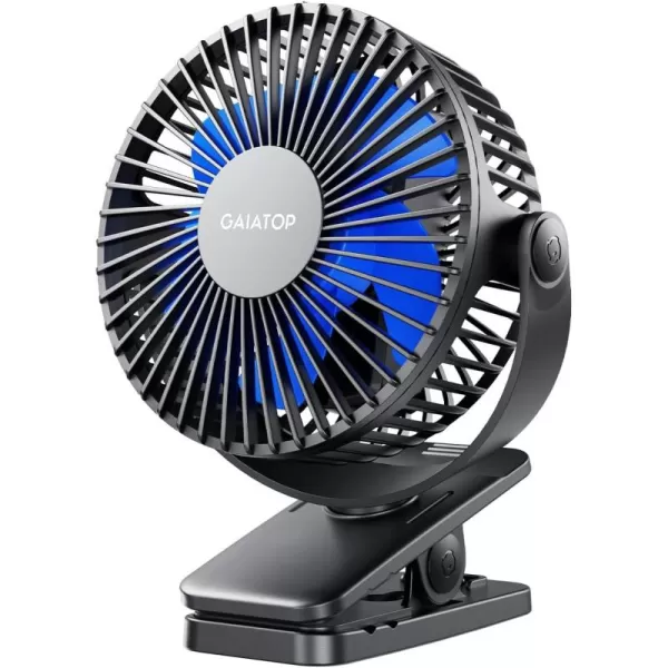 Gaiatop Portable Clip on Fan Battery Operated Small Powerful USB Desk Fan 3 Speed Quiet Rechargeable Mini Table Fan 360 Rotate Personal Cooling Fan for Home Office Stroller Camping Black Blueblack blue