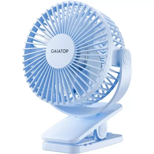 Gaiatop Portable Clip on Fan Battery Operated Small Powerful USB Desk Fan 3 Speed Quiet Rechargeable Mini Table Fan 360 Rotate Personal Cooling Fan for Home Office Stroller Camping Black Bluelight Blue