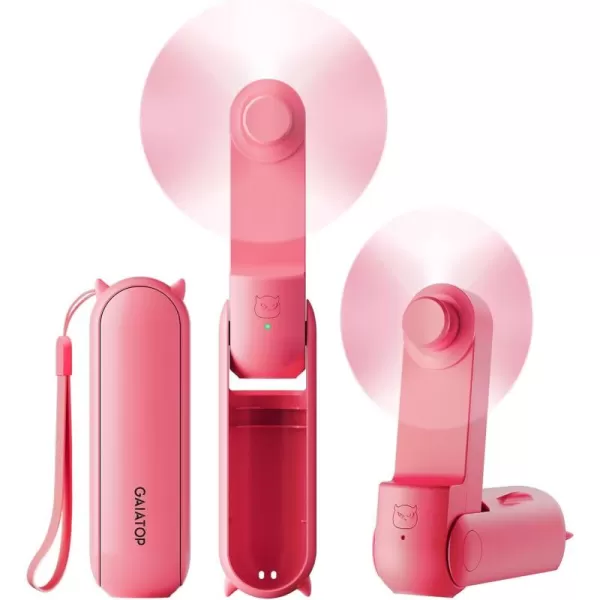 Gaiatop Portable Handheld Fan Foldable Small Fan Mini Hand Held Fan with USB Rechargeable 2000mAh Battery Eyelash Fan for Girls Travel For Women Outdoor PinkRose