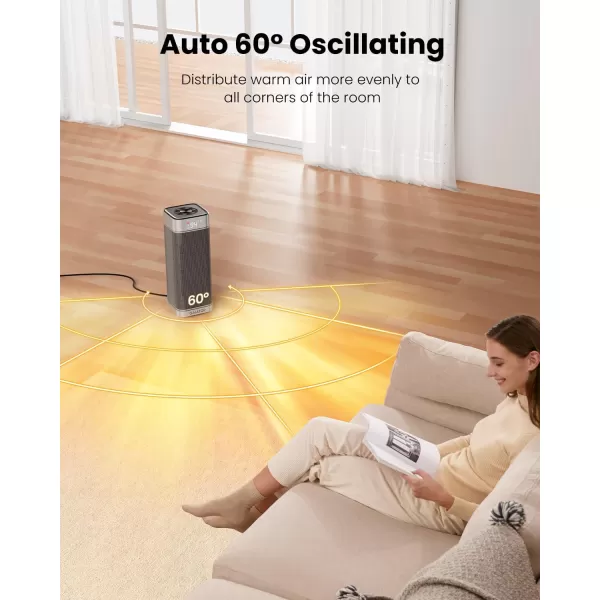 GAIATOP Space Heaters for Indoor Use 1500W Portable Electric Heater Quiet PTC Ceramic Heat with Thermostat 5 Modes Remote 60 Oscillating 12Hrs Timer Powerful Wind for Bedroom Office Home