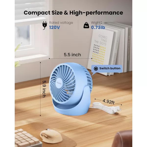 Gaiatop Air Circulator Fan Portable Desk Fan Table Fan Dorm Fan 5Inch Small Fan 3 Speed with 360 Adjustable Tilt EnergySaving Quiet Fan for Home Office Bedside Bedroom BathroomBlue