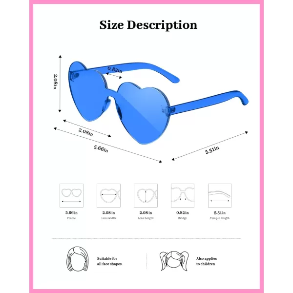 Gaiatop Heart Sunglasses for Women Candy Color Transparent Rimless Heart Glasses for Girls Cute Heart Shaped SunglassesHeart Blue