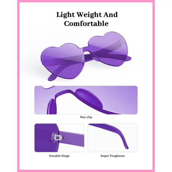 Gaiatop Heart Sunglasses for Women Candy Color Transparent Rimless Heart Glasses for Girls Cute Heart Shaped SunglassesHeart Purple