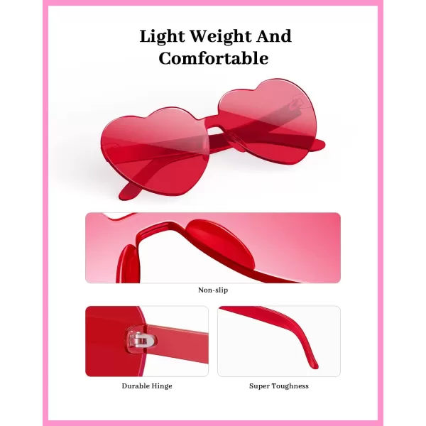 Gaiatop Heart Sunglasses for Women Candy Color Transparent Rimless Heart Glasses for Girls Cute Heart Shaped SunglassesHeart Red