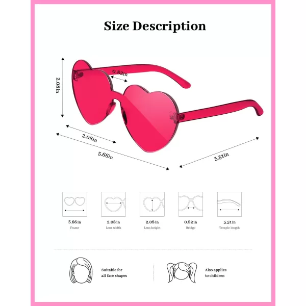 Gaiatop Heart Sunglasses for Women Candy Color Transparent Rimless Heart Glasses for Girls Cute Heart Shaped SunglassesHeart Rose