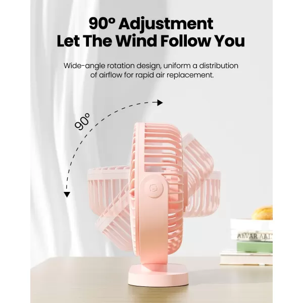 Gaiatop USB Desk Fan 3 Speeds Powerful Portable Fan 55 Inch Quiet Cooling Mini Fan 90 Rotate Small Table Fan with 5ft Cable Personal Fan for Desktop Home Office Travel BlackPink