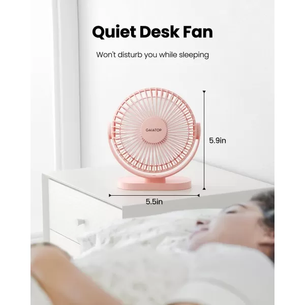 Gaiatop USB Desk Fan 3 Speeds Powerful Portable Fan 55 Inch Quiet Cooling Mini Fan 90 Rotate Small Table Fan with 5ft Cable Personal Fan for Desktop Home Office Travel BlackPink