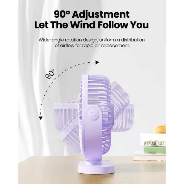 Gaiatop USB Desk Fan 3 Speeds Powerful Portable Fan 55 Inch Quiet Cooling Mini Fan 90 Rotate Small Table Fan with 5ft Cable Personal Fan for Desktop Home Office Travel BlackPurple