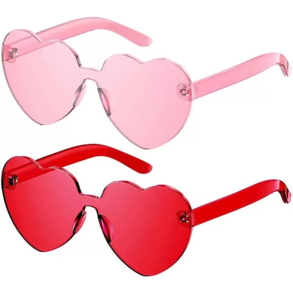 Gaiatop Heart Sunglasses for Women Candy Color Transparent Rimless Heart Glasses for Girls Cute Heart Shaped SunglassesHeart Red