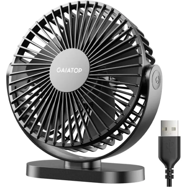 Gaiatop USB Desk Fan 3 Speeds Powerful Portable Fan 55 Inch Quiet Cooling Mini Fan 90 Rotate Small Table Fan with 5ft Cable Personal Fan for Desktop Home Office Travel BlackBlack