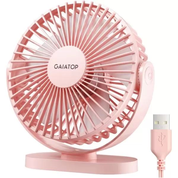 Gaiatop USB Desk Fan 3 Speeds Powerful Portable Fan 55 Inch Quiet Cooling Mini Fan 90 Rotate Small Table Fan with 5ft Cable Personal Fan for Desktop Home Office Travel BlackPink