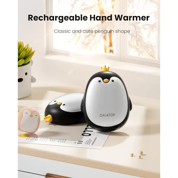 Gaiatop Hand Warmers Rechargeable 2 Pack 3 Settings Portable Electric Hand Warmer Reusable Pocket Hot Hands Heater Cute Penguin Shape Gifts for Women Men Camping Hunting GolfBlack