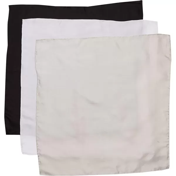 STACY ADAMS mens 100 Silk Hand Rolled 17quotx 17quot Pocket Square Three Piece SetHandkerchiefWhiteBlackSilver