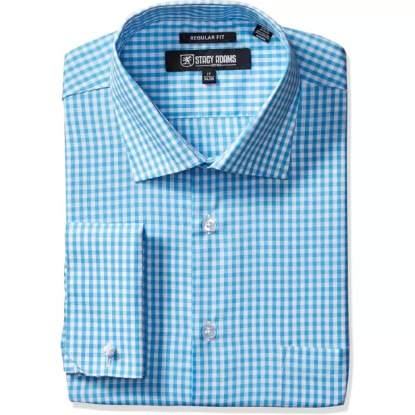 STACY ADAMS Mens Big and Tall Gingham Check Dress ShirtAqua