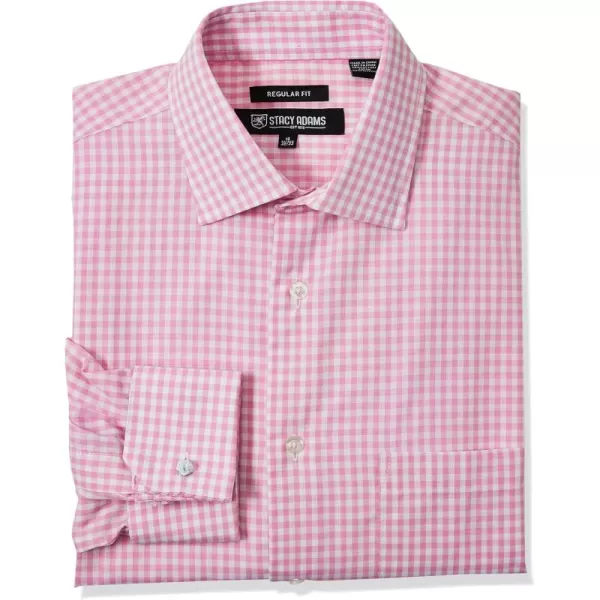 STACY ADAMS Mens Big and Tall Gingham Check Dress ShirtPink