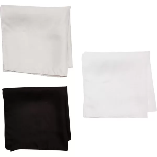 STACY ADAMS mens 100 Silk Hand Rolled 17quotx 17quot Pocket Square Three Piece SetHandkerchiefWhiteBlackSilver