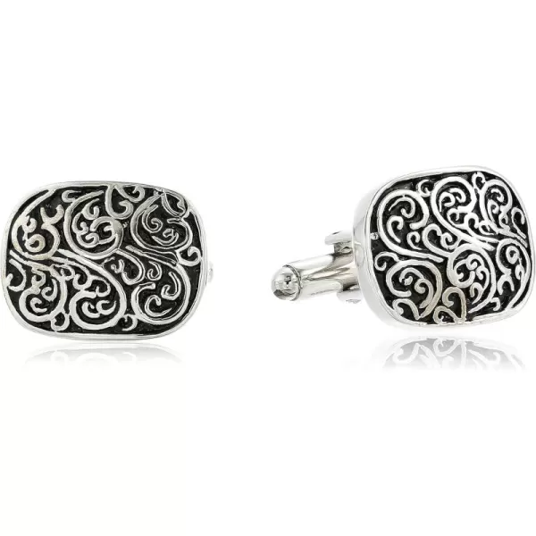 Stacy Adams Mens Oval Cuff Links with Antique PatternSilver