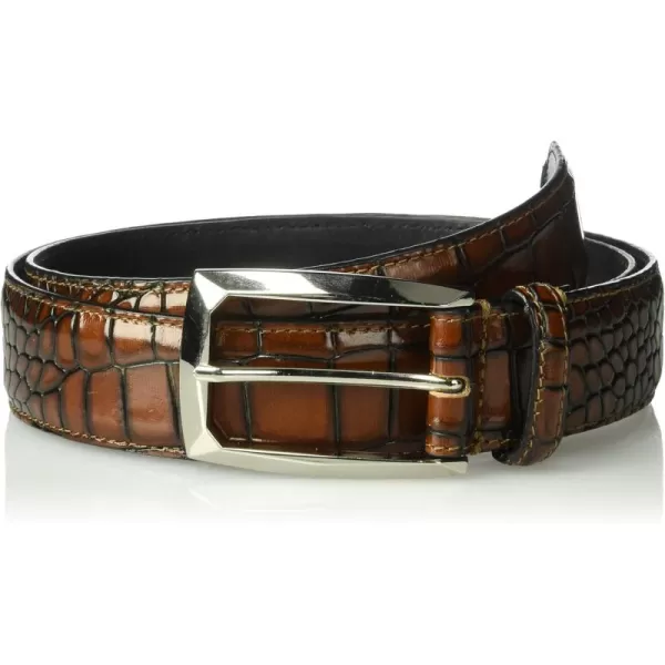 Stacy Adams Mens Ozzie Croc Embossed BeltCognac