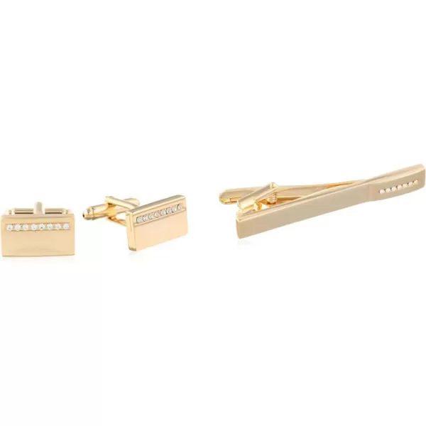 Stacy Adams Mens Polished Gold Cuff Link ampamp Tie Bar Wcrys Strip Set