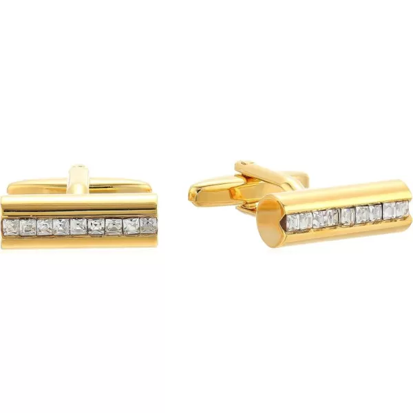 Stacy Adams Mens Rod Shaped Cuff Links with A Row Of Rhinestones Gold One Size