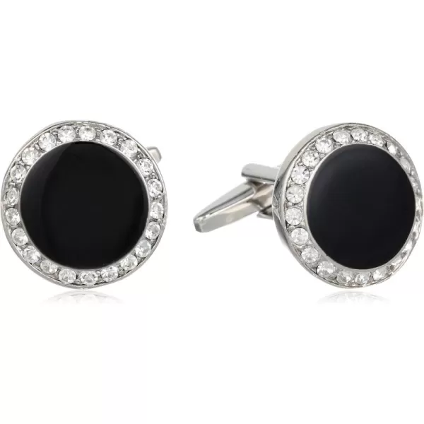 Stacy Adams Mens Round Silver Cuff Link Wblk Enamel ampamp Crystals
