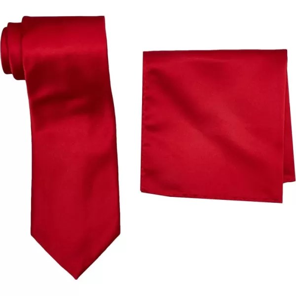 Stacy Adams Mens Satin solid Tie SetFire Red
