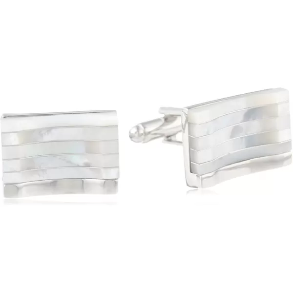 Stacy Adams Mens Silver Rectangle Cuff Link With Mop Horizontal Lines