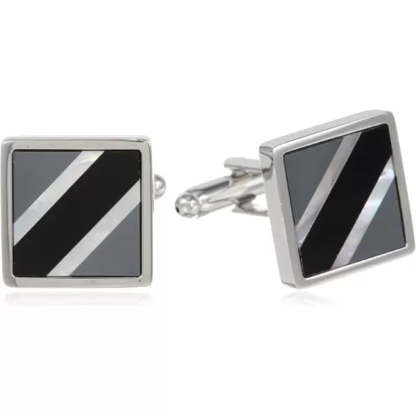 Stacy Adams Mens Silver Square Cuff Link With Onyx and Smoke Mop