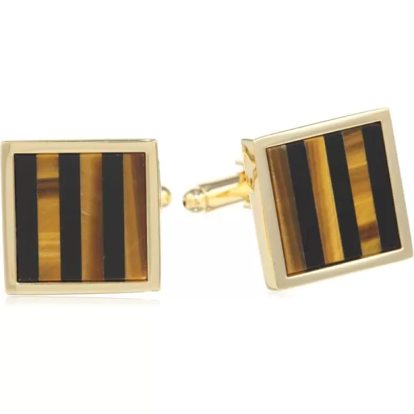 Stacy Adams Mens Square Gold Cuff Link WOnyx ampamp Tiger Eye Stripe