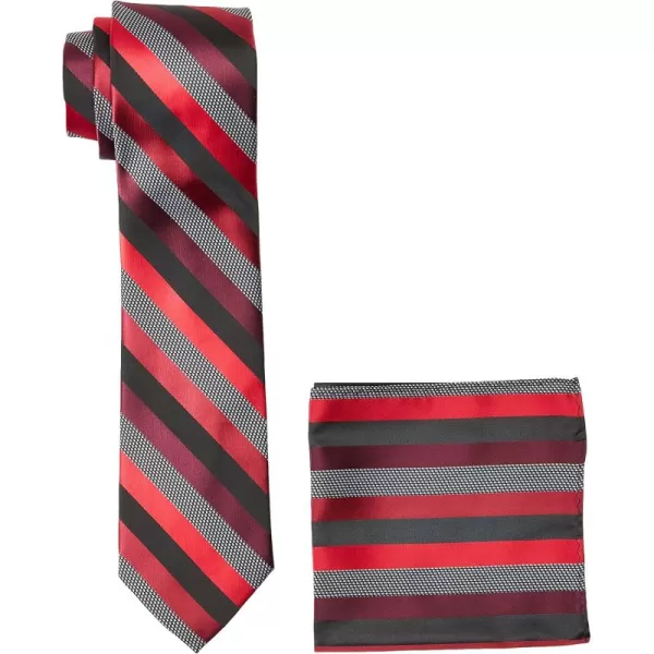 Stacy Adams Mens Microfiber Stripped Tie SetBlackRed