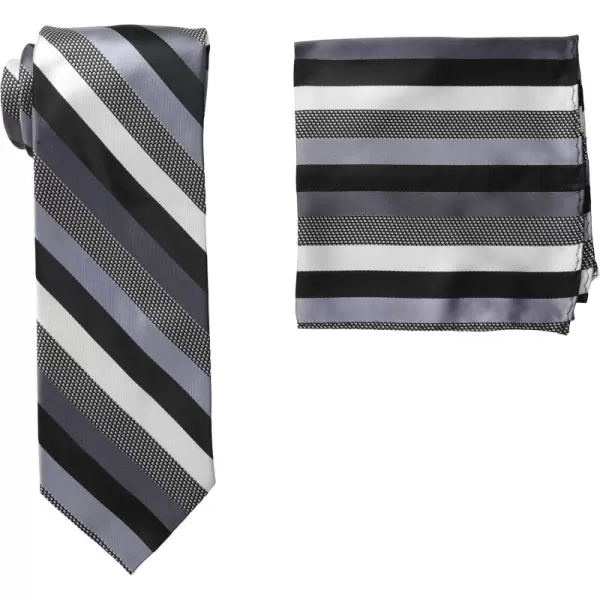 Stacy Adams Mens Microfiber Stripped Tie SetBlackWhite