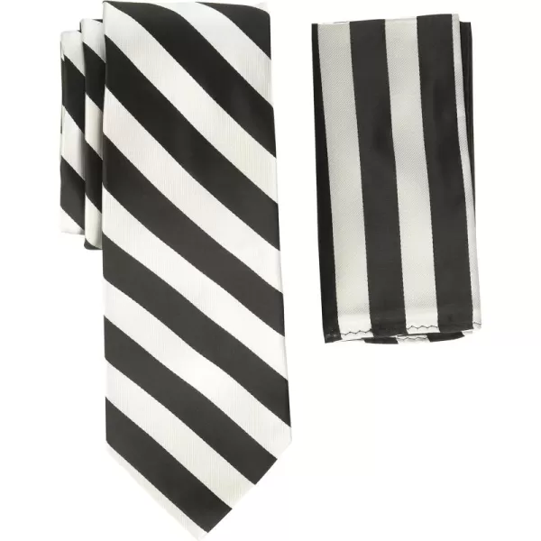 Stacy Adams Mens Solid Woven Formal Stripe Tie SetBlackWhite