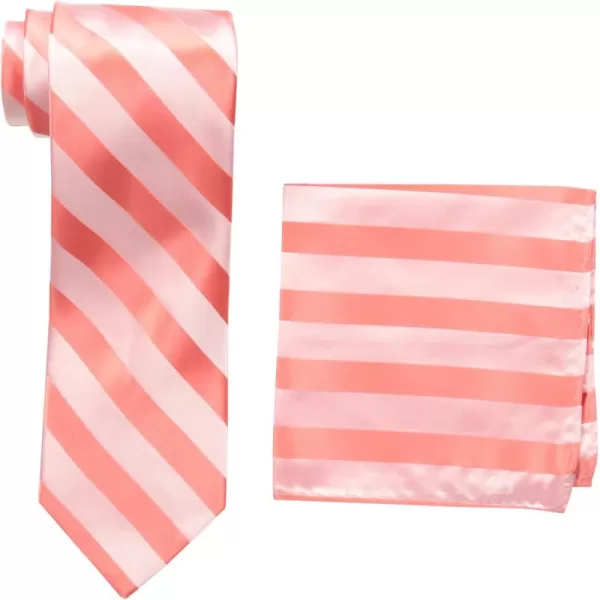 Stacy Adams Mens Solid Woven Formal Stripe Tie SetCoral