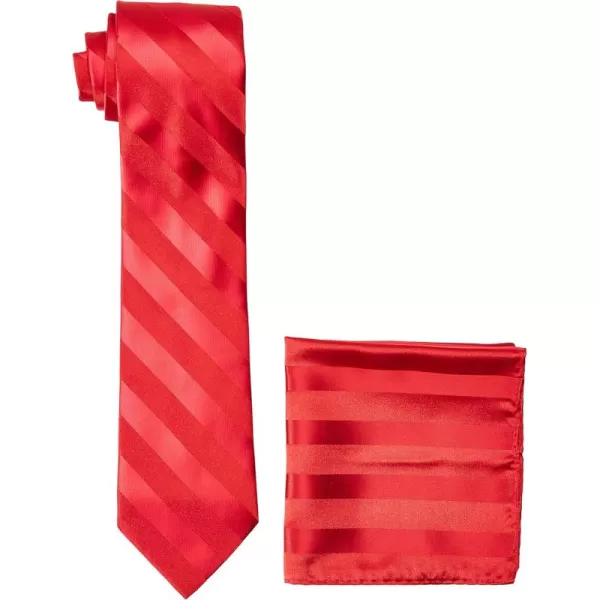 Stacy Adams Mens Solid Woven Formal Stripe Tie SetFire Red