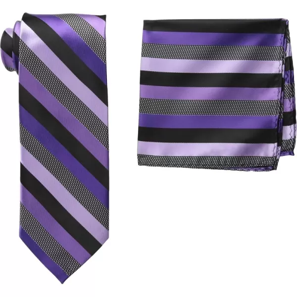 Stacy Adams Mens Tall Plus Size Microfiber Stripped Tie Set Extra LongBlackPurple