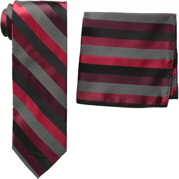 Stacy Adams Mens Tall Plus Size Microfiber Stripped Tie Set Extra LongBlackRed